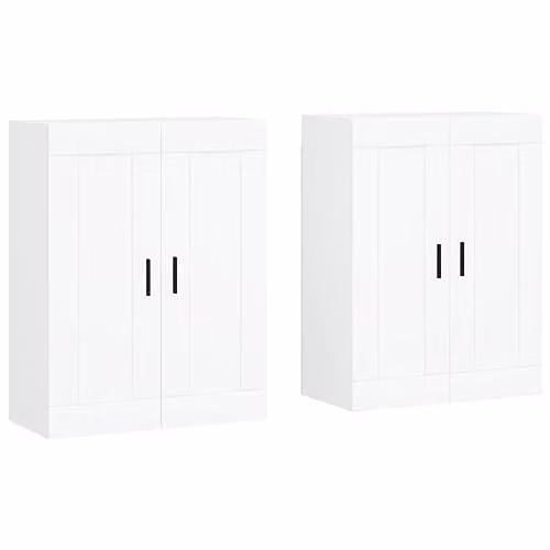 vidaXL Set of 2 Modern White Wall Mounted Cabinets with Hinged Doors and Internal Shelves