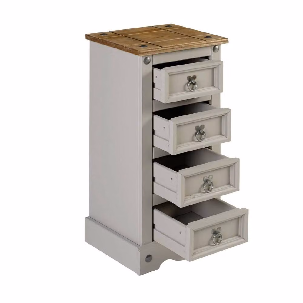 FORGEVIO Rustic Grey Pine 4 Drawer Bedside Table Chest Cabinet – 2