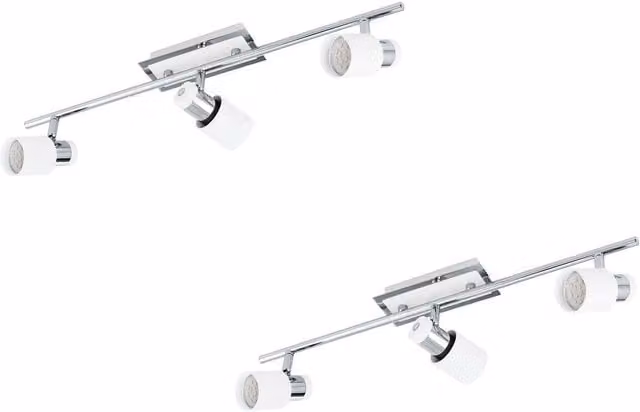 Loops 2 Pack Modern 3 Spot Wall Lights in Chrome and White Steel with 3x5W GU10 Bulbs Included