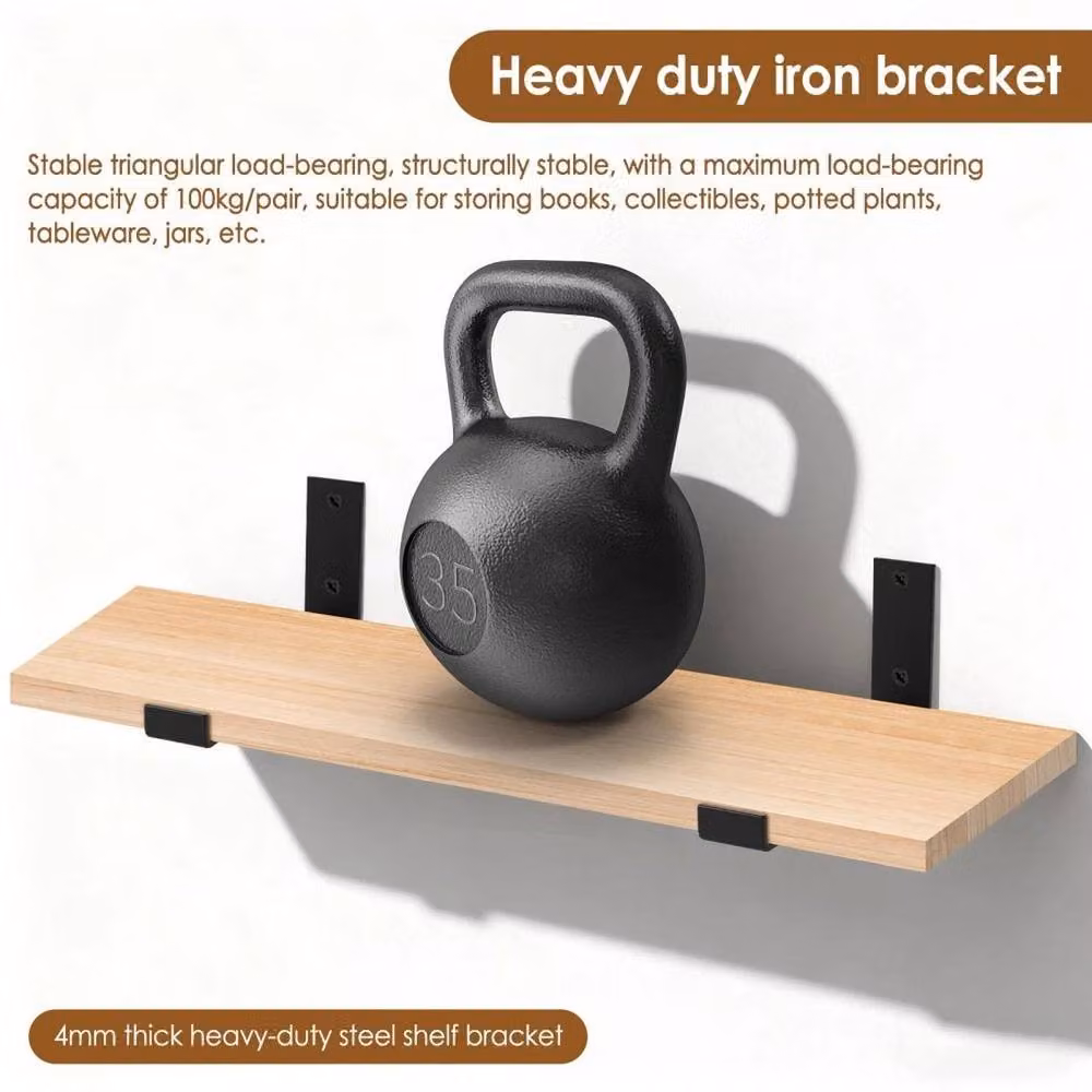 NESTLUNE Set of 8 Heavy Duty Industrial Rustic Steel Shelf Brackets in Matt Black, W: 100 cm, D: 15 cm – 2