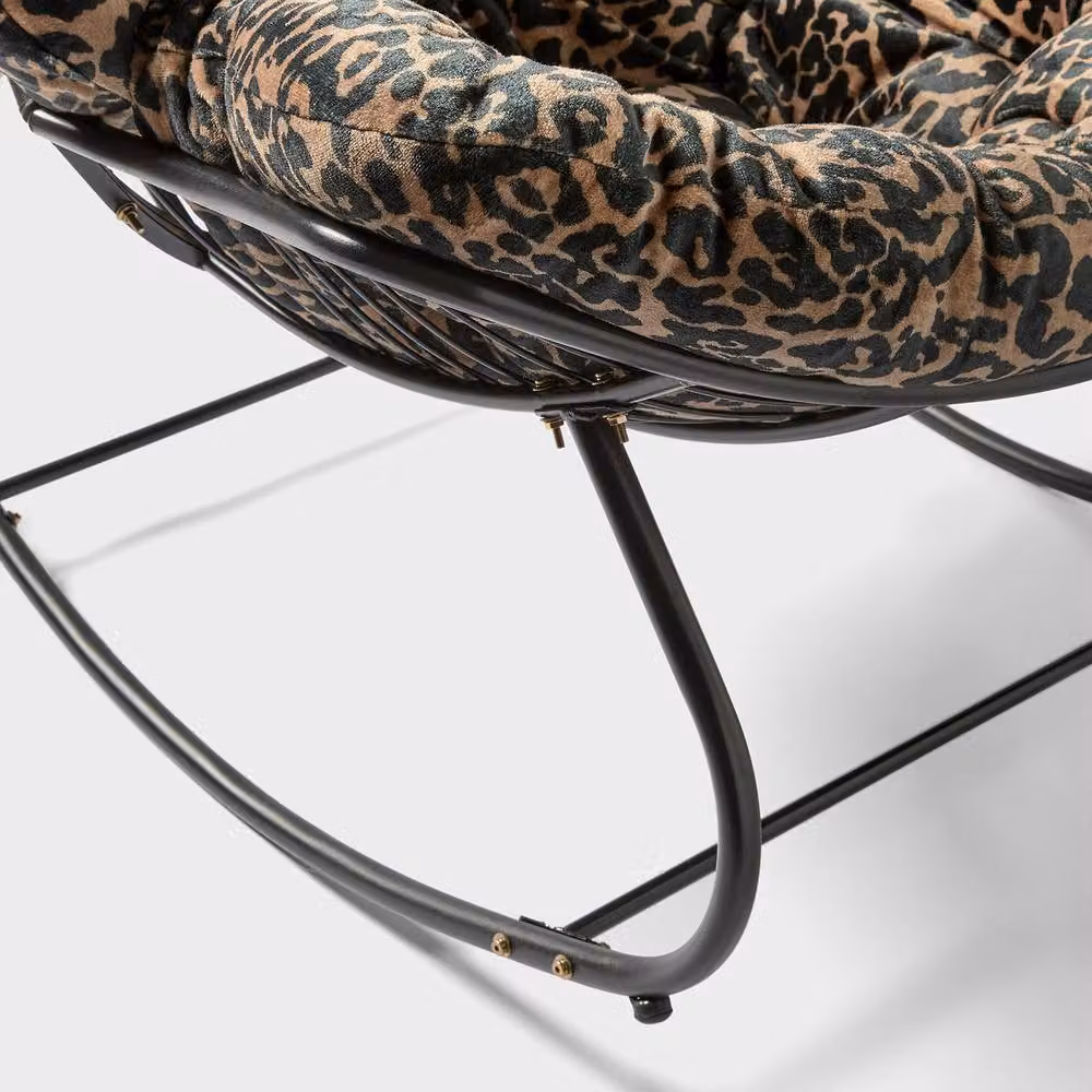 OHS Brown Animal Print Fleece Rocking Chair with Armrests and Metal Frame – 3