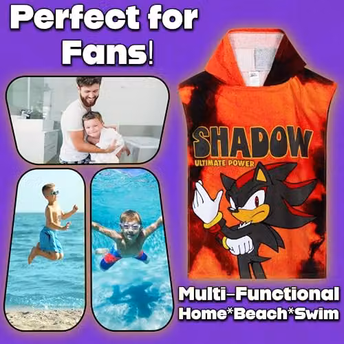 Get Trend Sonic the Hedgehog Hooded Cotton Bath Towel Poncho in Red – 3