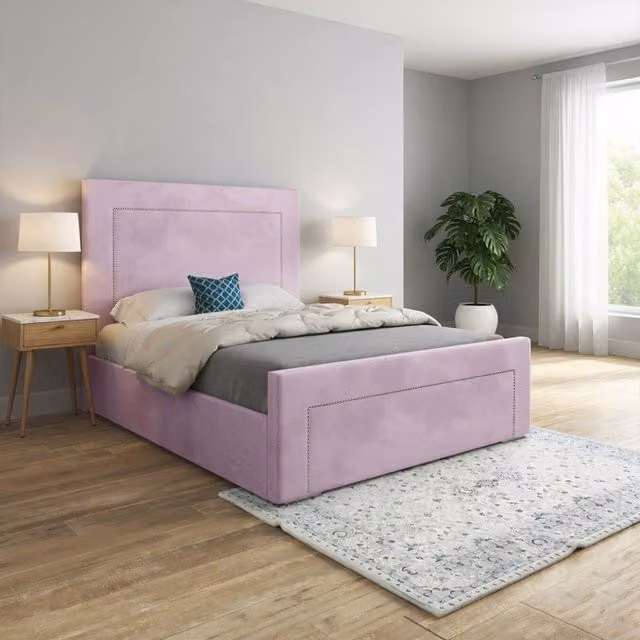 Casani Kensworth Upholstered Pink Velvet Designer Bed Frame, W/D/H: 120 x 200 cm