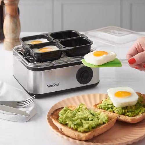 VonShef 3 in 1 Electric Egg Boiler, Poacher and Omelette Maker in Silver and Stainless Steel – 4
