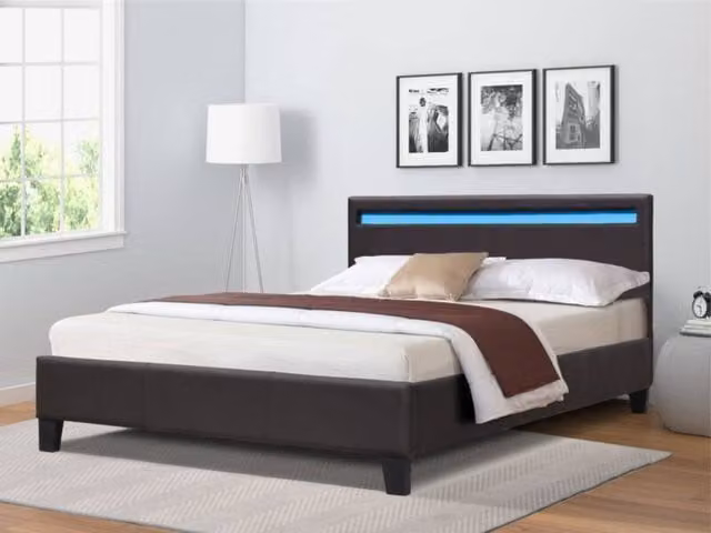 Comfy Living Ltd Modern Upholstered Faux Leather Bedframe with LED Under-Bed Lighting in Black, Small Double (W/D/H: 120 x 200 cm)