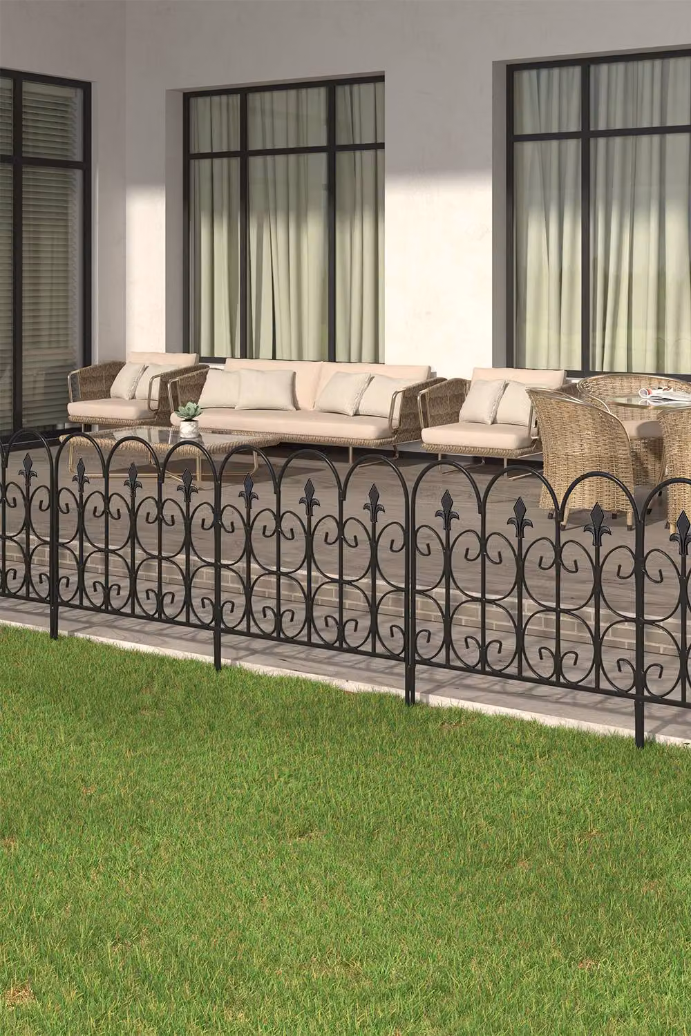 Living and Home 5 Panel Arched Metal Garden Edging Fence in Black, W/H: 61 x 81.5 cm – 2