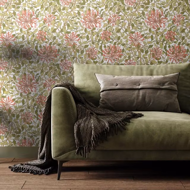 Hoopla Walls Honeysuckle Leaf Trail in Coral Pink