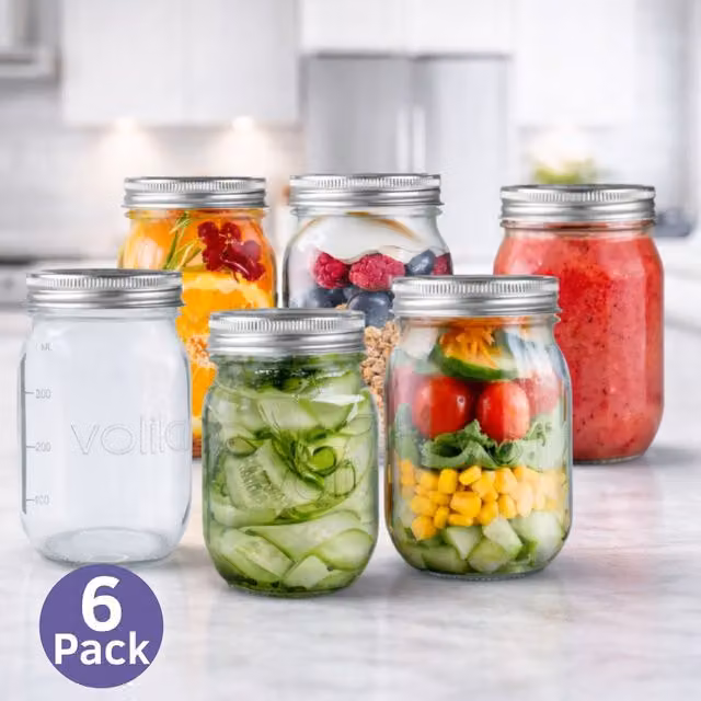 Volila Set of 6 Airtight and Leakproof Transparent Glass Mason Jars with Lids