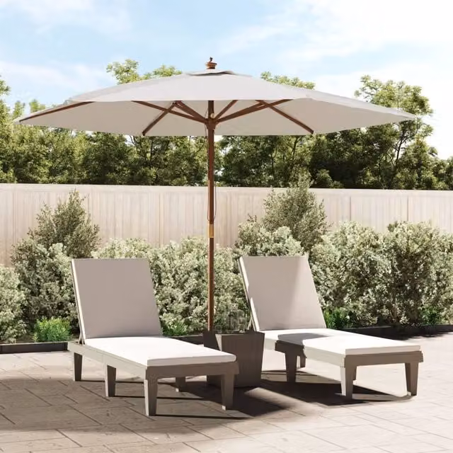 Berkfield Home Garden Parasol with Wooden Pole in Sand and White, W: 299 cm, H: 240 cm – 1