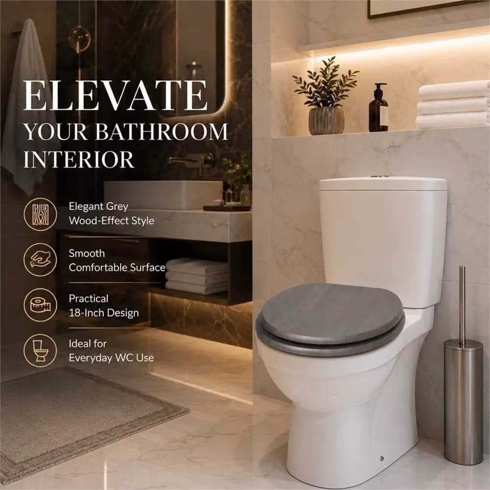 PAWNORA Universal Oval MDF Toilet Seat in Grey – 3