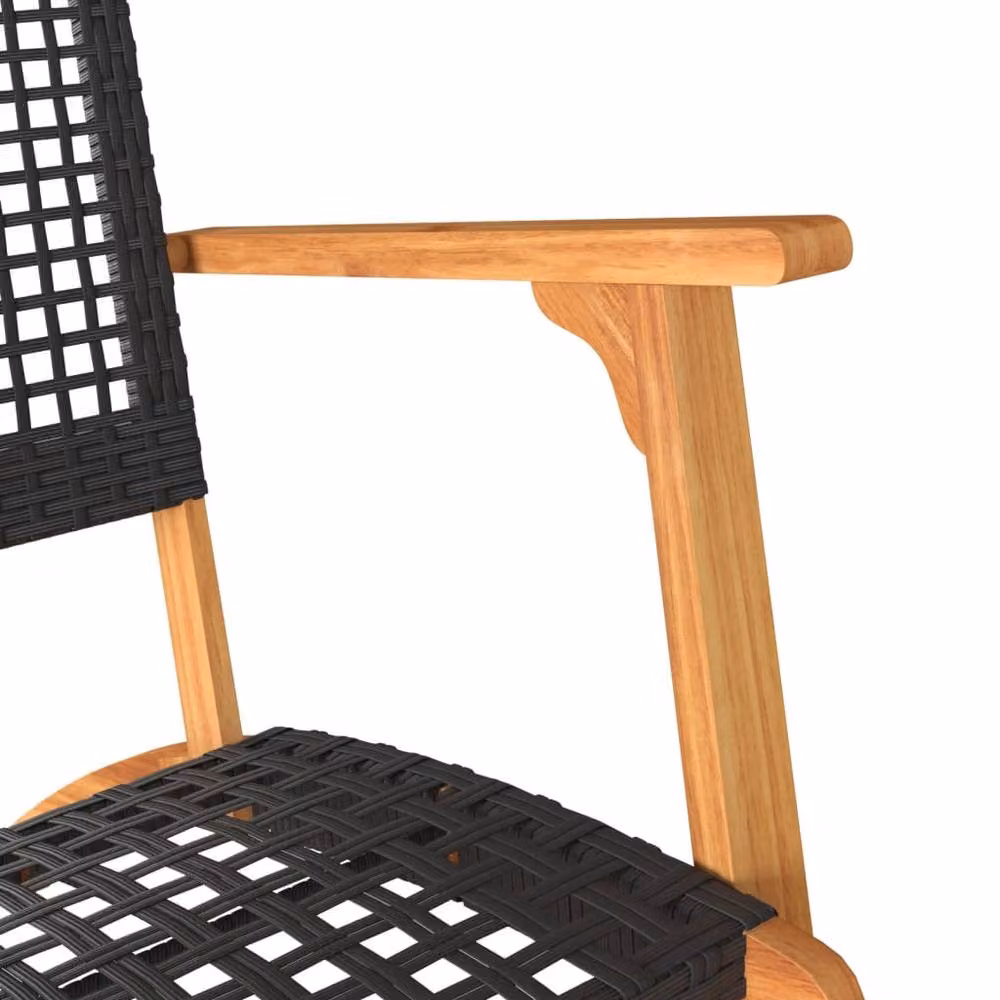 Berkfield Home 3 Piece Bistro Set in Black Poly Rattan and Solid Acacia Wood – 4