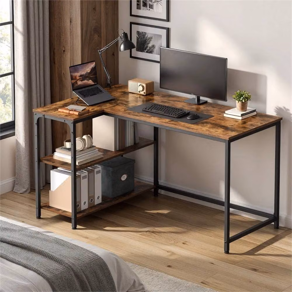 Nordara L-Shaped Corner Gaming Desk with Storage in Brown, W/D: 100 x 100 cm – 3