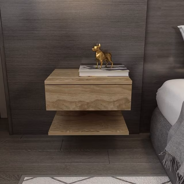 Decorotika Vivid Floating Bedside Table in Brown Oud