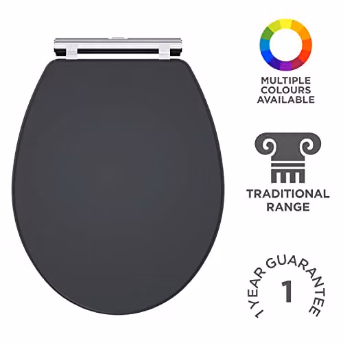 nuie CLA1499 Classique Traditional Wooden Toilet Seat with Soft Close, Satin Anthracite, 451 mm – 2