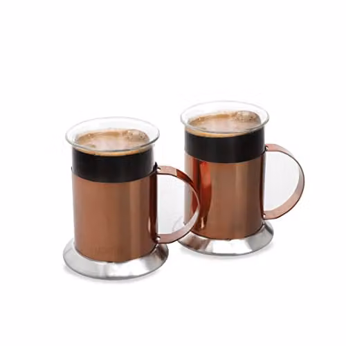 La Cafetiere Set of 2 Stainless Steel and Glass Mugs in Copper and Bronze Finish – 1