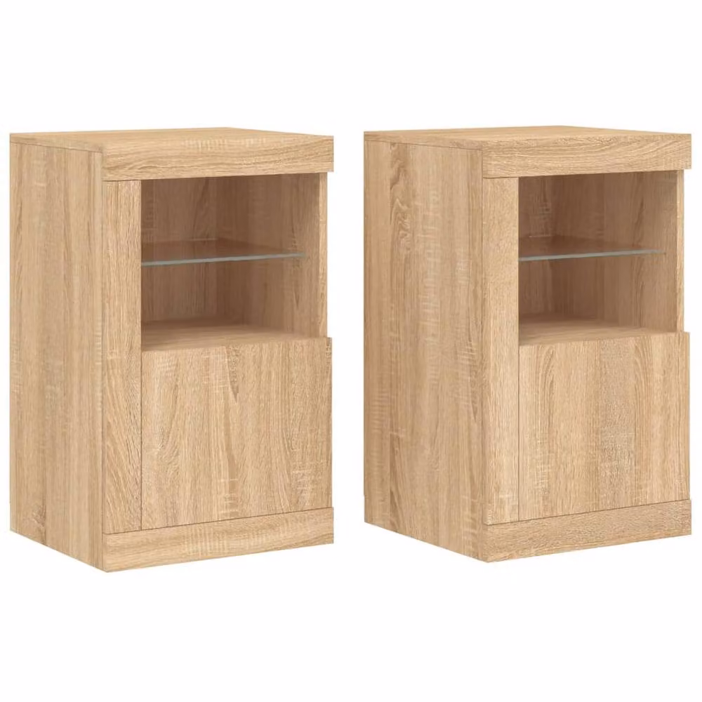 Berkfield Home Side Cabinets with LED Lights, 2 Piece Set in Sonoma Oak Light Brown, W/D/H: 41 x 37 x 67 cm – 3