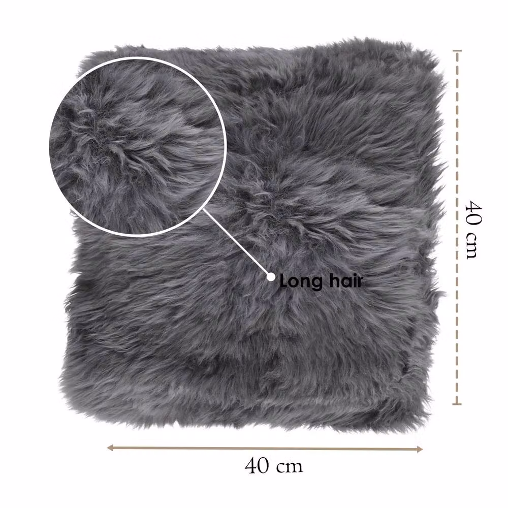 Infinity Leather Grey Genuine Sheepskin Cushion with Faux Suede Backing, W/D/H: 40 x 40 x 40 cm – 3