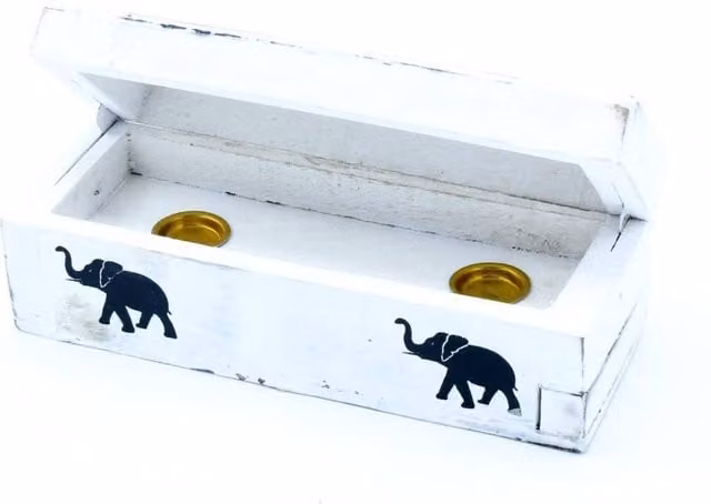 KDMD White Washed Wooden Incense Holder, 15 cm Rectangular Cone Smoke Box