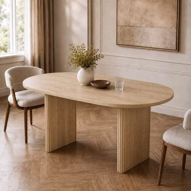 Merax Modern Oval Extendable Dining Table with Rounded Edges in Sand and Brown