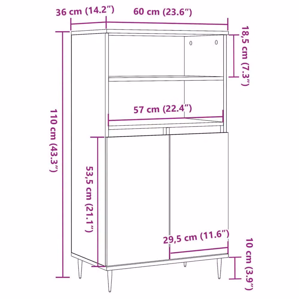 Berkfield Home Old Wood Highboard in Brown, W/D/H: 60 x 36 x 110 cm – 4