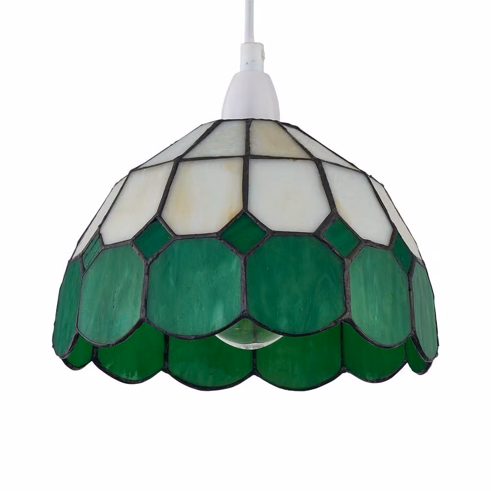 First Choice Lighting Set of 2 Green and Amber Multicolour Tiffany Glass Easy Fit Pendant Shades – 2