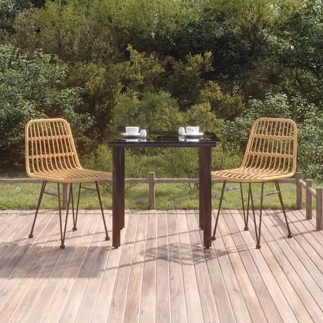 Berkfield Home 3 Piece Brown Poly Rattan Garden Dining Set with Metal and Glass Details