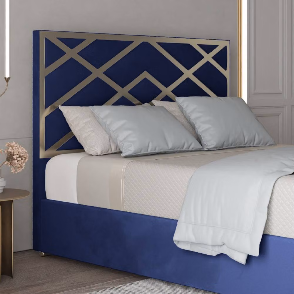 KDMD Wolferton Blue Velvet Upholstered Metal Designer Bed Frame, W/D/H: 90 x 200 x 127 cm – 3