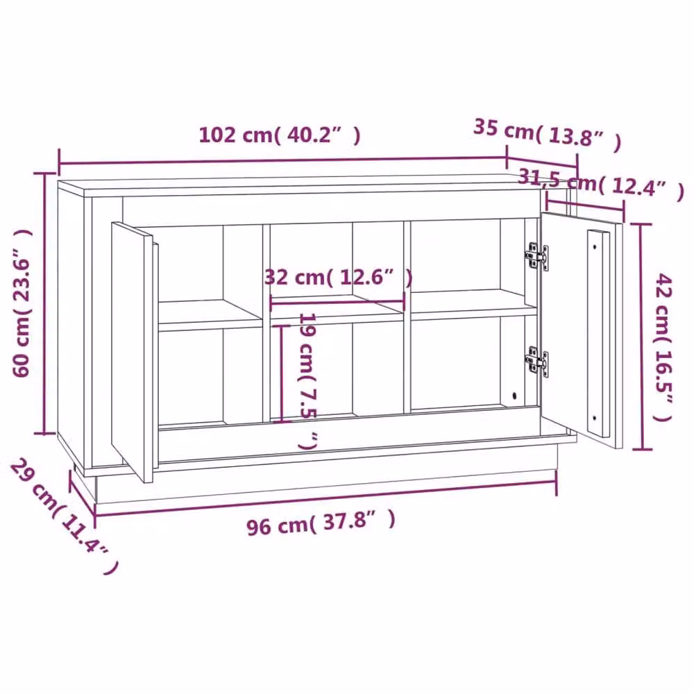Berkfield Home Modern Sideboard in Concrete Grey, W/D/H: 102 x 35 x 60 cm – 4