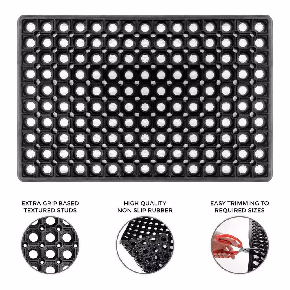 KORVIXA Industrial Non-Slip Rubber Ring Door Mat in Black, W/D: 100 x 110 cm – 3