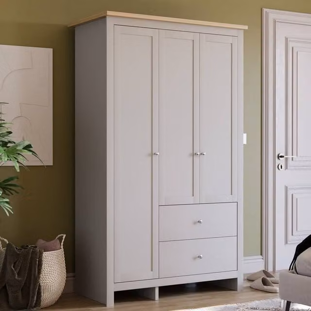 HD Designs Arlington 3 Door 2 Drawer Wardrobe in Grey, W/D/H: 180 x 109 x 52 cm