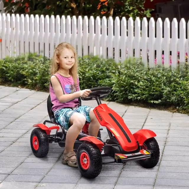 HOMCOM Kids Pedal Go Kart with Adjustable Seat and Inflatable Tyres, Red