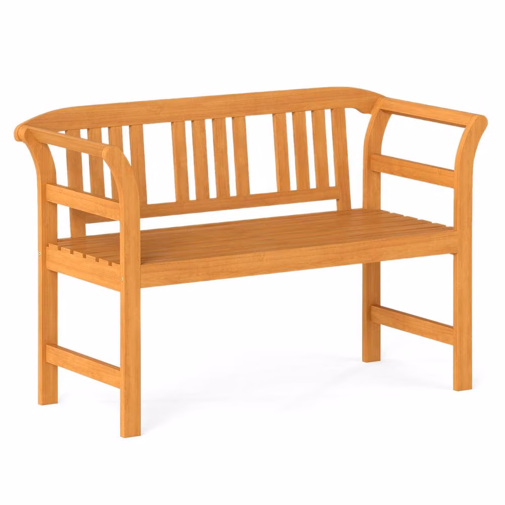 Costway Acacia Wood 2-Person Outdoor Patio Loveseat with Backrest and Armrests in Natural Brown – 5