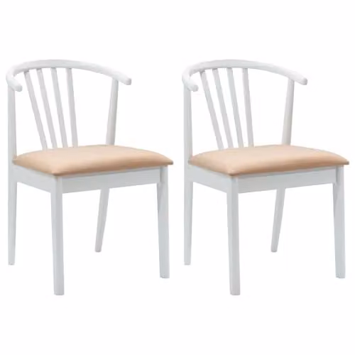 vidaXL Set of 2 Dining Chairs in White and Brown Solid Rubberwood with Armrests