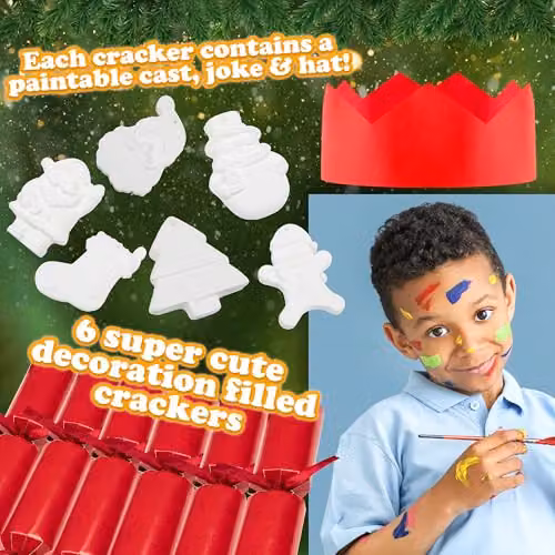 KreativeKraft Luxury Christmas Crackers Pack of 6 with Paint Your Own Tree Decorations in Red and Multicolour – 4