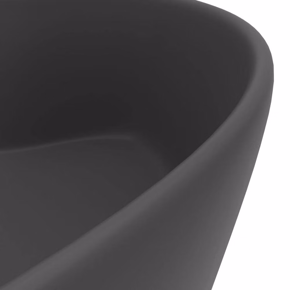 Berkfield Home Luxury Ceramic Round Countertop Wash Basin with Overflow, Matt Dark Grey, W: 36 cm, H: 13 cm, D: 13 cm – 4