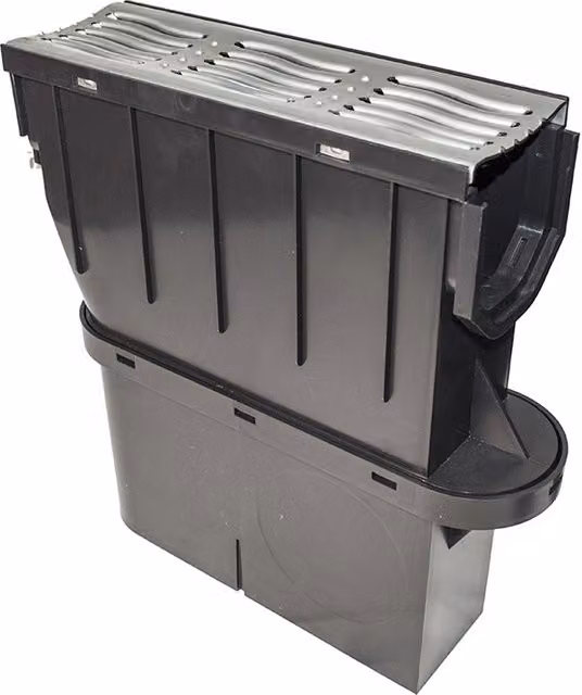 FloPlast Sump Trap Unit and Basket with Stainless Steel Grating in Silver and Black
