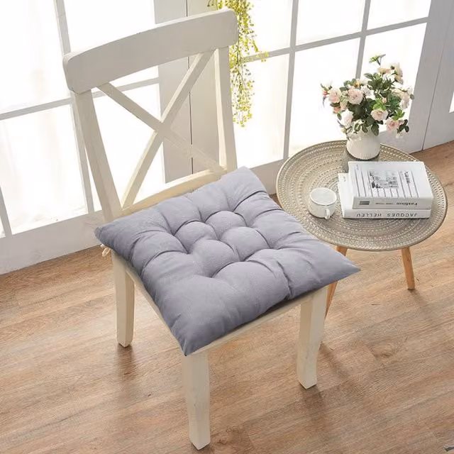 Livingandhome 4-Piece Square Aloe Vera Seat Cushion Set in Grey Polyester Fabric
