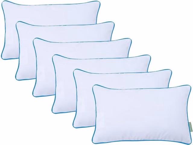 Gardenista White Rectangular Pillow with Turquoise Piping and Removable Stain Repellent Cover, Pack of 6