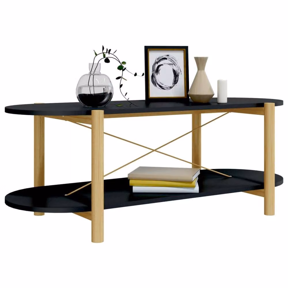 Berkfield Home Black Oval Coffee Table in Engineered Wood, W/D/H: 110 x 48 x 40 cm – 4