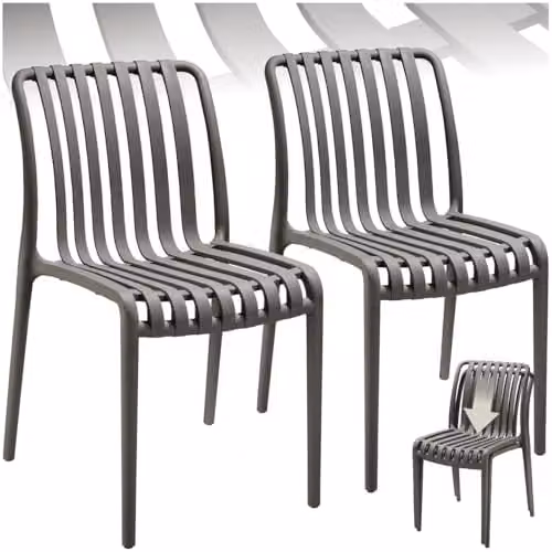 tectake Set of 2 Modern Slatted Garden Chairs in Anthracite Plastic for Terrace, Balcony or Garden