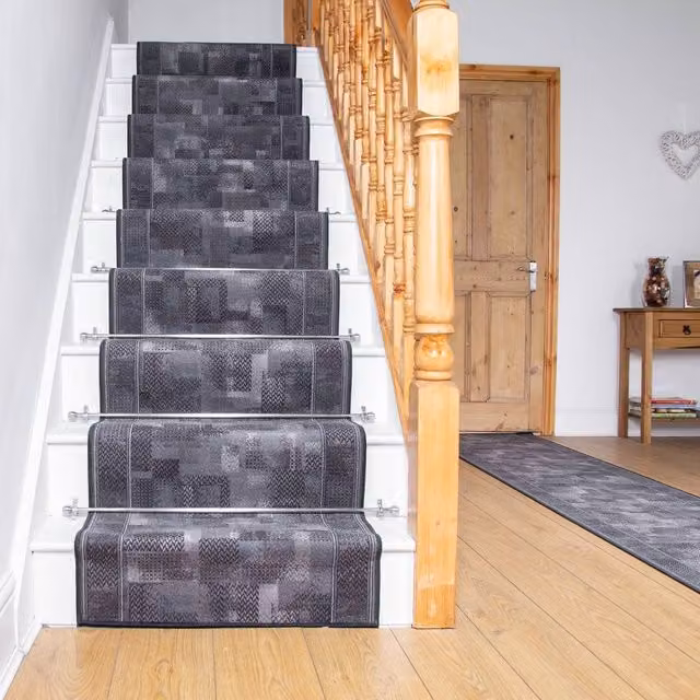 runrug Tribe Stair Runner Carpet in Dark Grey, W: 80 cm x L: 510 cm – 1