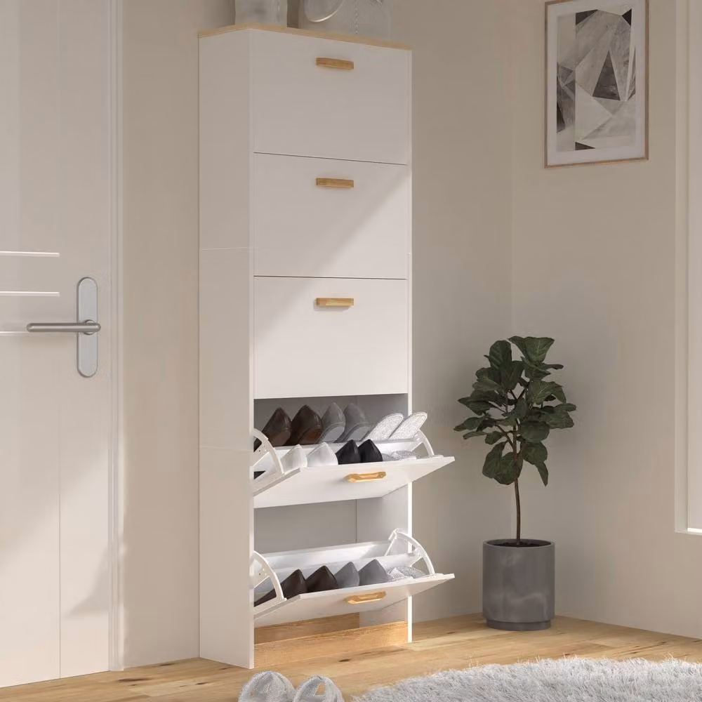 VCM HalomXL Shoe Tipper Cabinet in White, W/D/H: 59 x 22 x 170 cm – 2