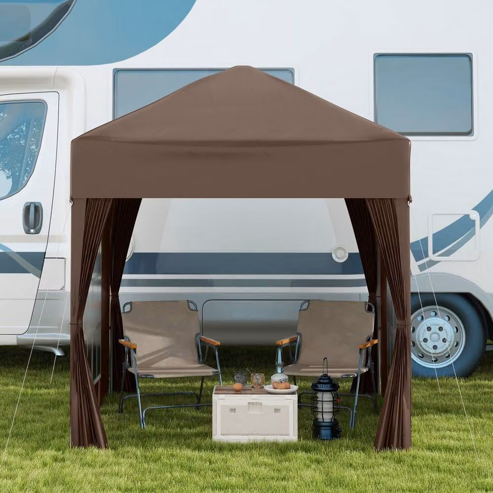 Outsunny Brown Pop Up Gazebo with Windows and Steel Frame, W/D/H: 200 x 200 x 240 cm – 9