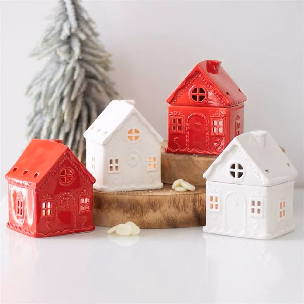 Uniqueful White Ceramic Gingerbread House Tealight Holder – 2
