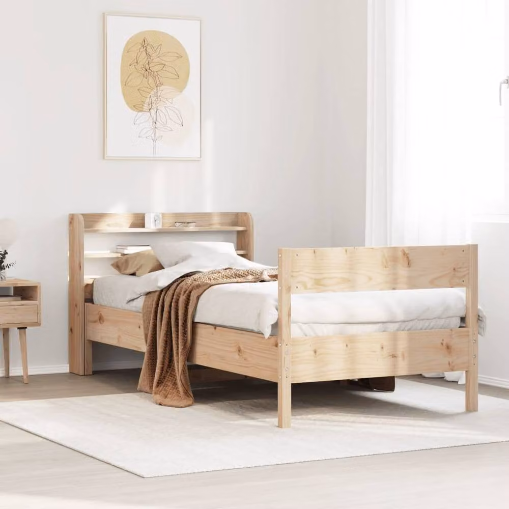 Berkfield Home Small Single Solid Wood Pine Bed Frame in Natural Sand, W: 75 cm, L: 190 cm
