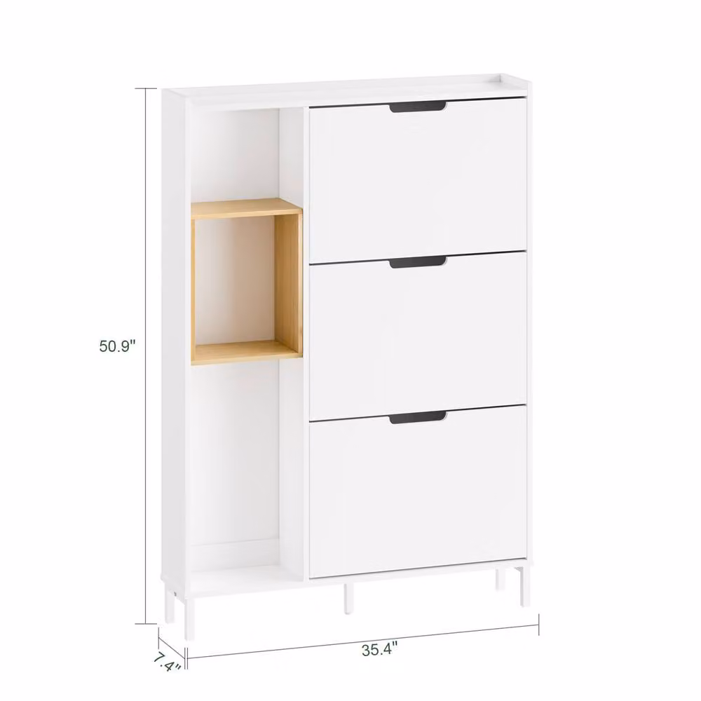 SoBuy Modern Slim Shoe Cabinet with Bamboo Shelves and Hinged Doors in White or Black – 5