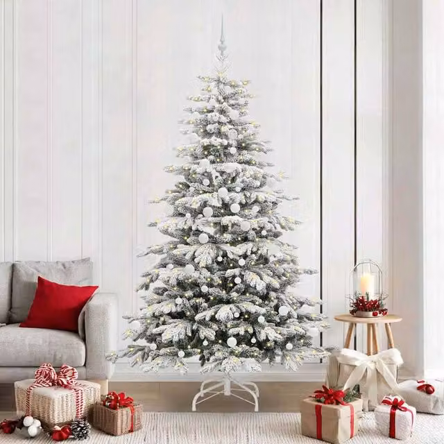 Berkfield Home Artificial Hinged Christmas Tree in White, Height: 210 cm