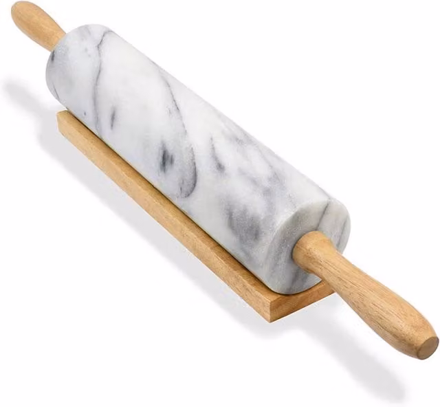 SPETLEK White Marble Rolling Pin with Wooden Handles and Stand – 1