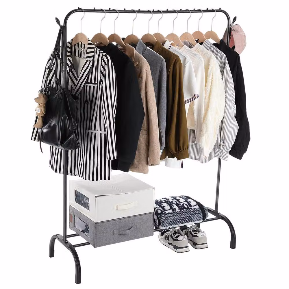 FLAVORA Super Heavy Duty Metal Clothes Rail in Matt Black, W: 50 cm, H: 147 cm, D: 14 cm – 5