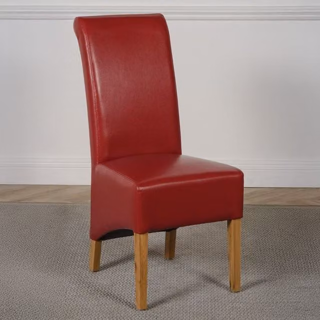 Thats Furniture Montana Red Synthetic Leather Dining Chairs with Oak Wood Frame